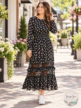 Lost Ink Womens Plus Smocked Floral Maxi Dress, Size 3X